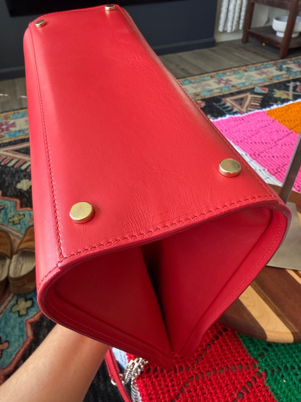 Bruno Magli Vibrant Red Leather Shoulder Bag with Gold Hardware - Picture 15 of 16